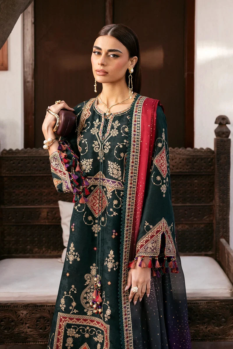 JZ-3050 Unstitched Embroidered Dhanak Suit With Printed Shawl