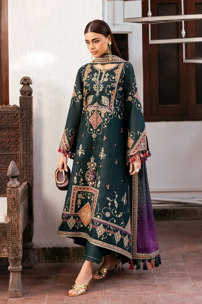 JZ-3050 Unstitched Embroidered Dhanak Suit With Printed Shawl