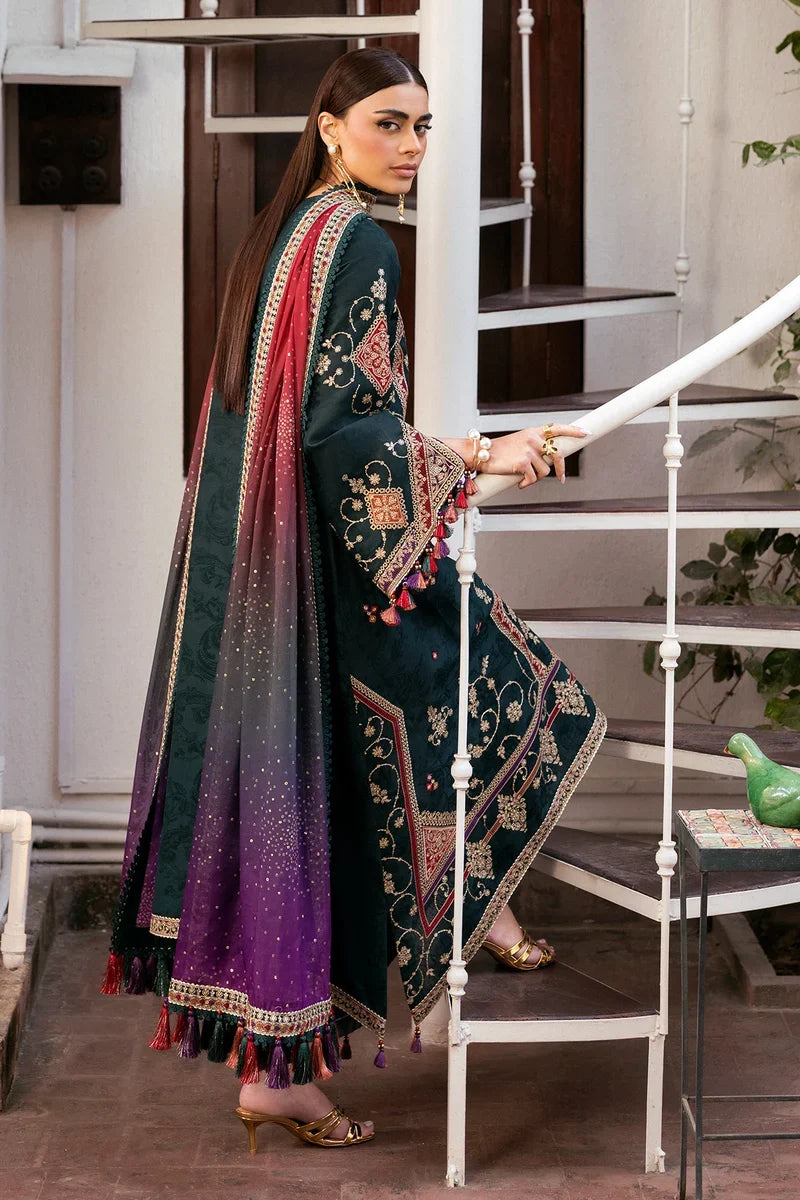 JZ-3050 Unstitched Embroidered Dhanak Suit With Printed Shawl