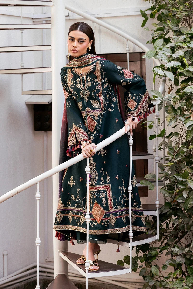 JZ-3050 Unstitched Embroidered Dhanak Suit With Printed Shawl