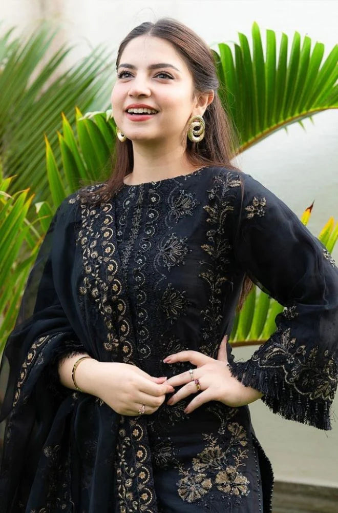 NS-32  Unstitched Fully Embroided Dhanak Suit with Organza Dupatta
