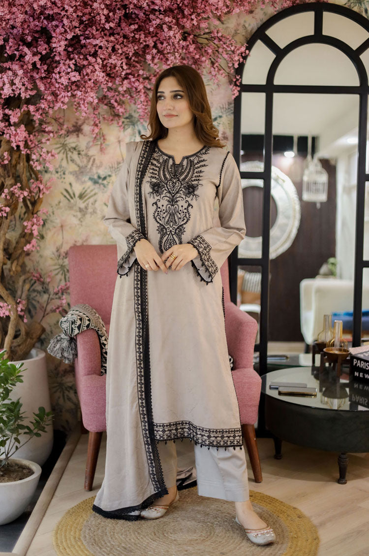 LB-6333 Unstitched Heavy Embroidered Dhanak Suit With Embroidered Dhanak Shawl