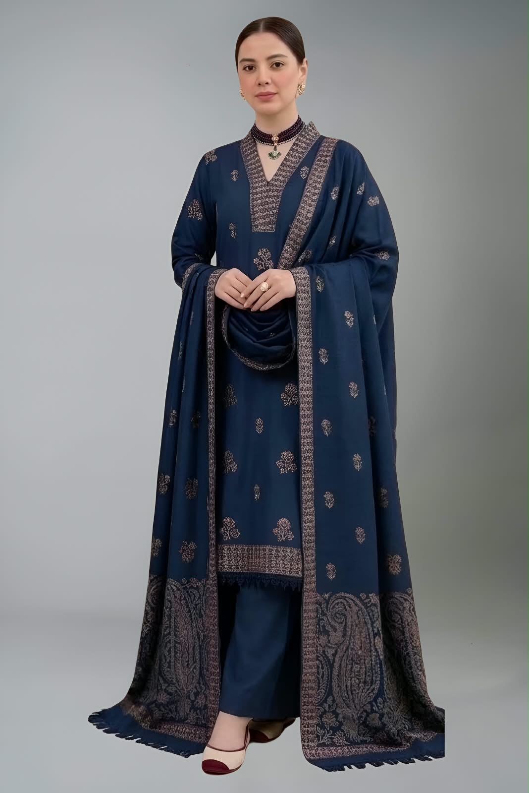 MB-2509(B) Dhanak Embroidered Suit with Dhanak Embroidered Shawl
