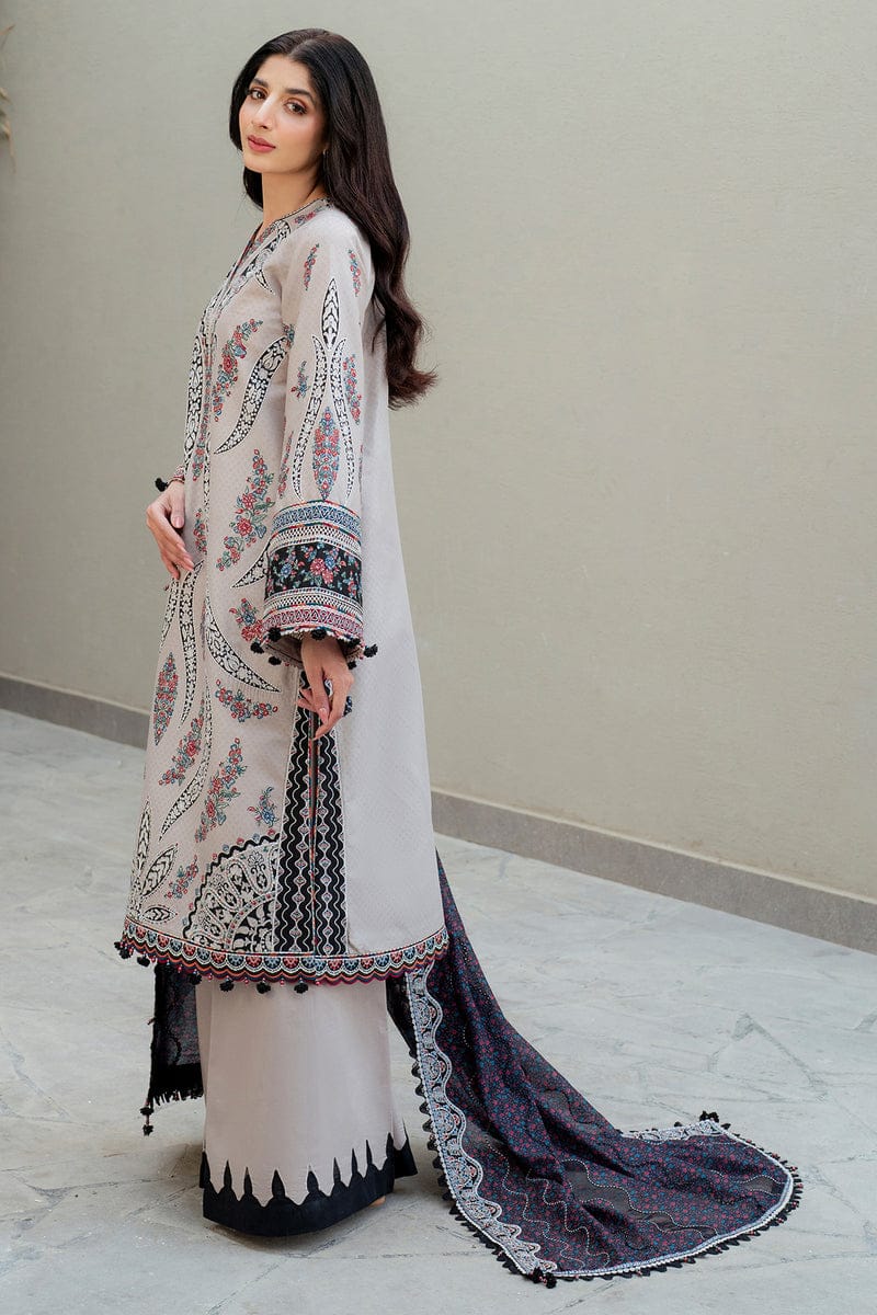 JZ2865 Lawn Unstitched Embroidered 3pc Suit With Soft Monar Digital Printed Dupatta