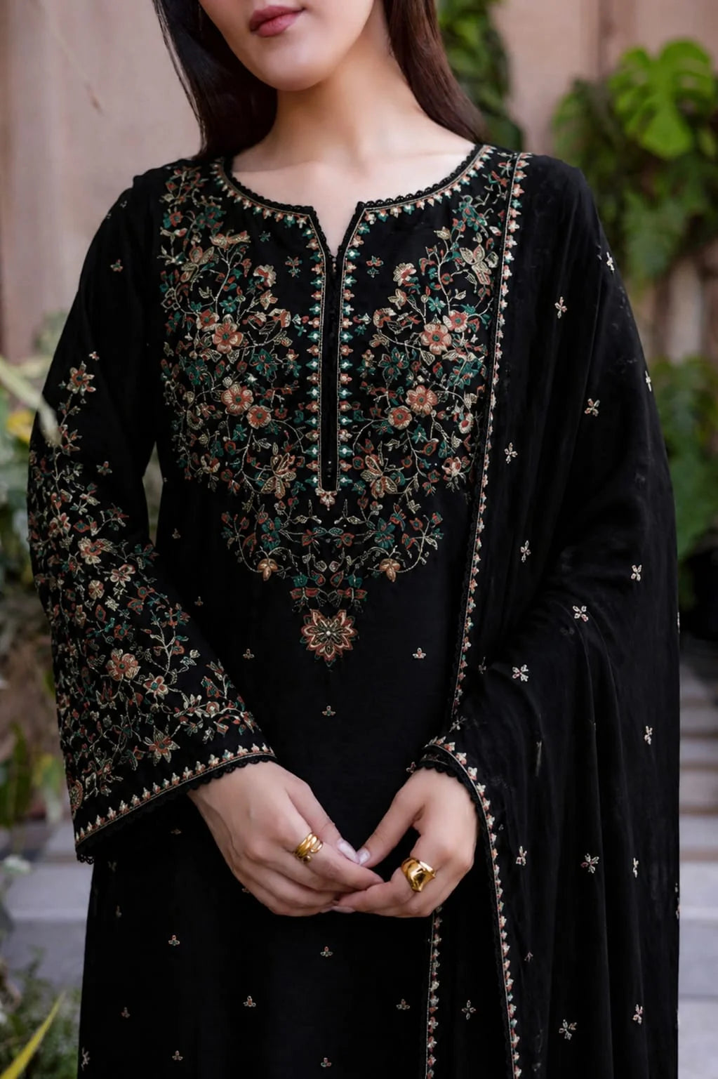 BT-2800B Unstitched Fully Embroidered Dhanak Suit With Embroidered Dhanak Shawl