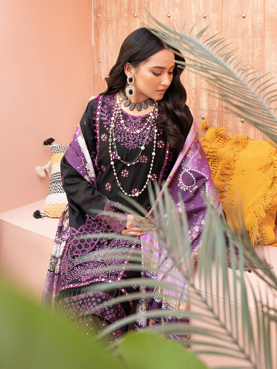 NY-2394 Unstitched Fully Embroidered Dhanak Suit With Digital Printed Wool Shawl