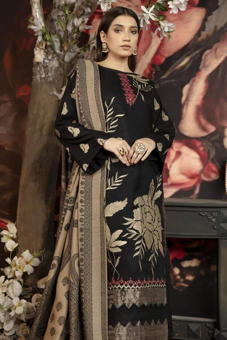 MJ-1090 Unstitched Fully Embroided Dhanak Suit With Wool Shawl
