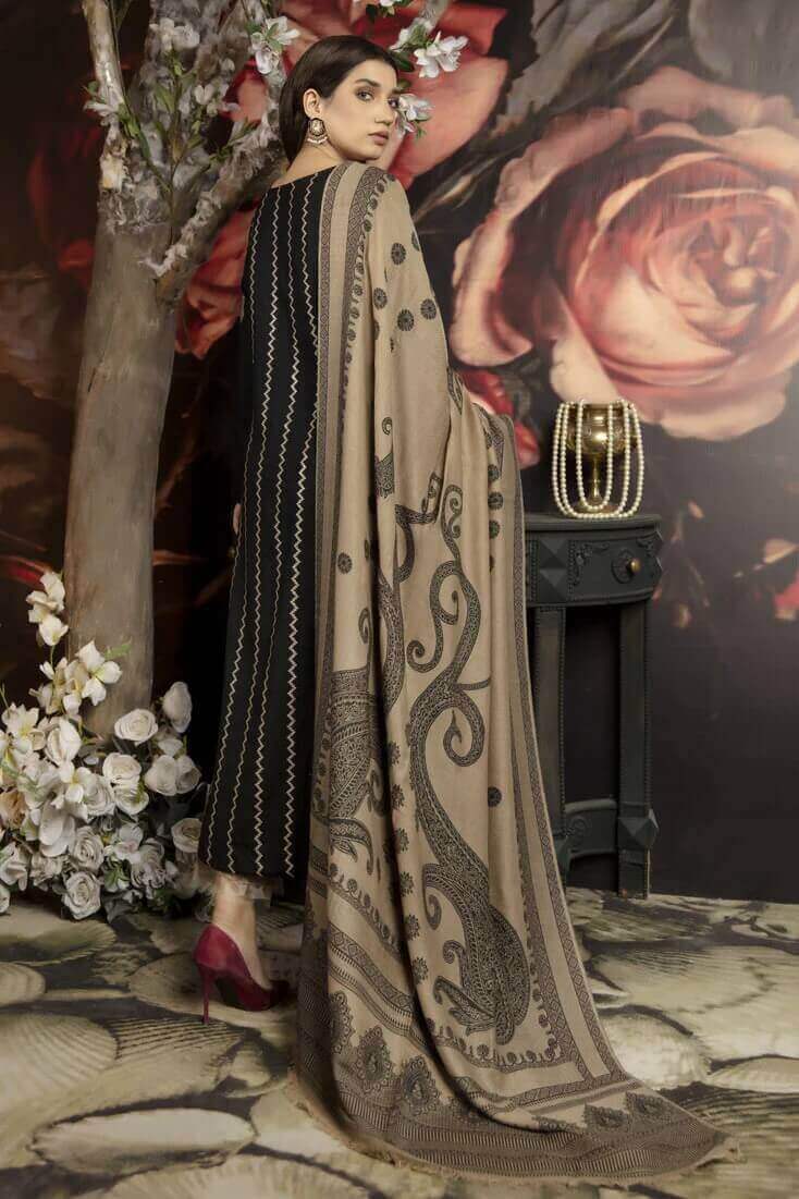 MJ-1090 Unstitched Fully Embroided Dhanak Suit With Wool Shawl