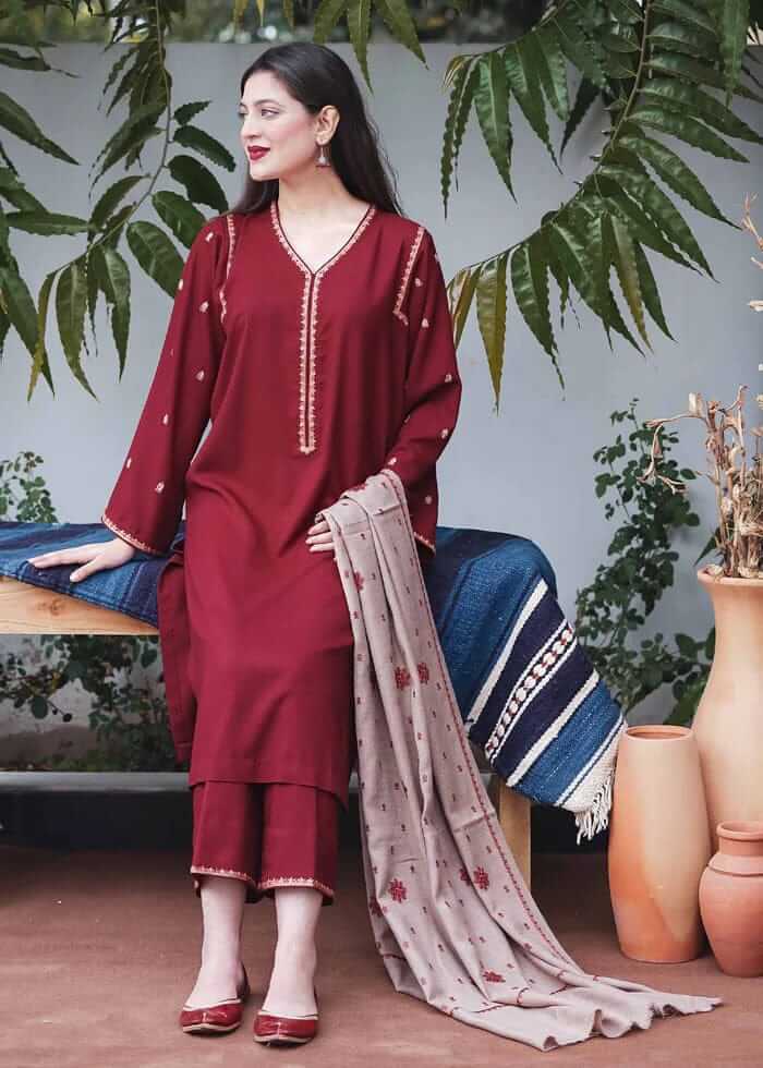 BR-1110 Unstitched Heavy Embroidered Dhanak Suit Embroidered Dhanak Shawl