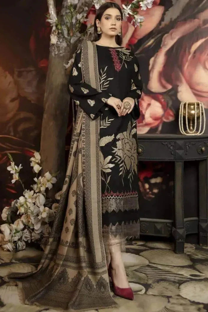 MJ-1090 Unstitched Fully Embroided Dhanak Suit With Wool Shawl