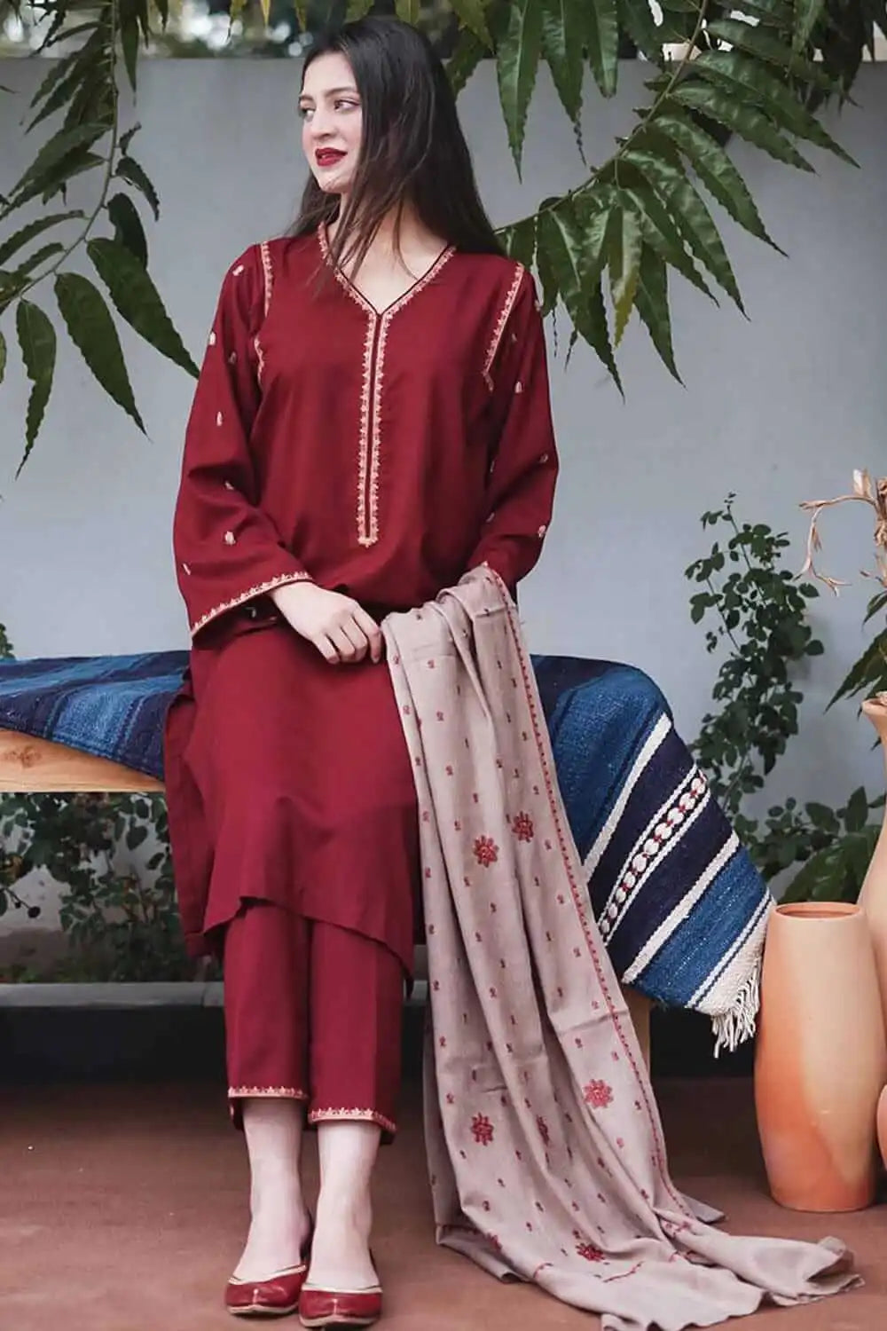 BR-1110 Unstitched Heavy Embroidered Dhanak Suit Embroidered Dhanak Shawl