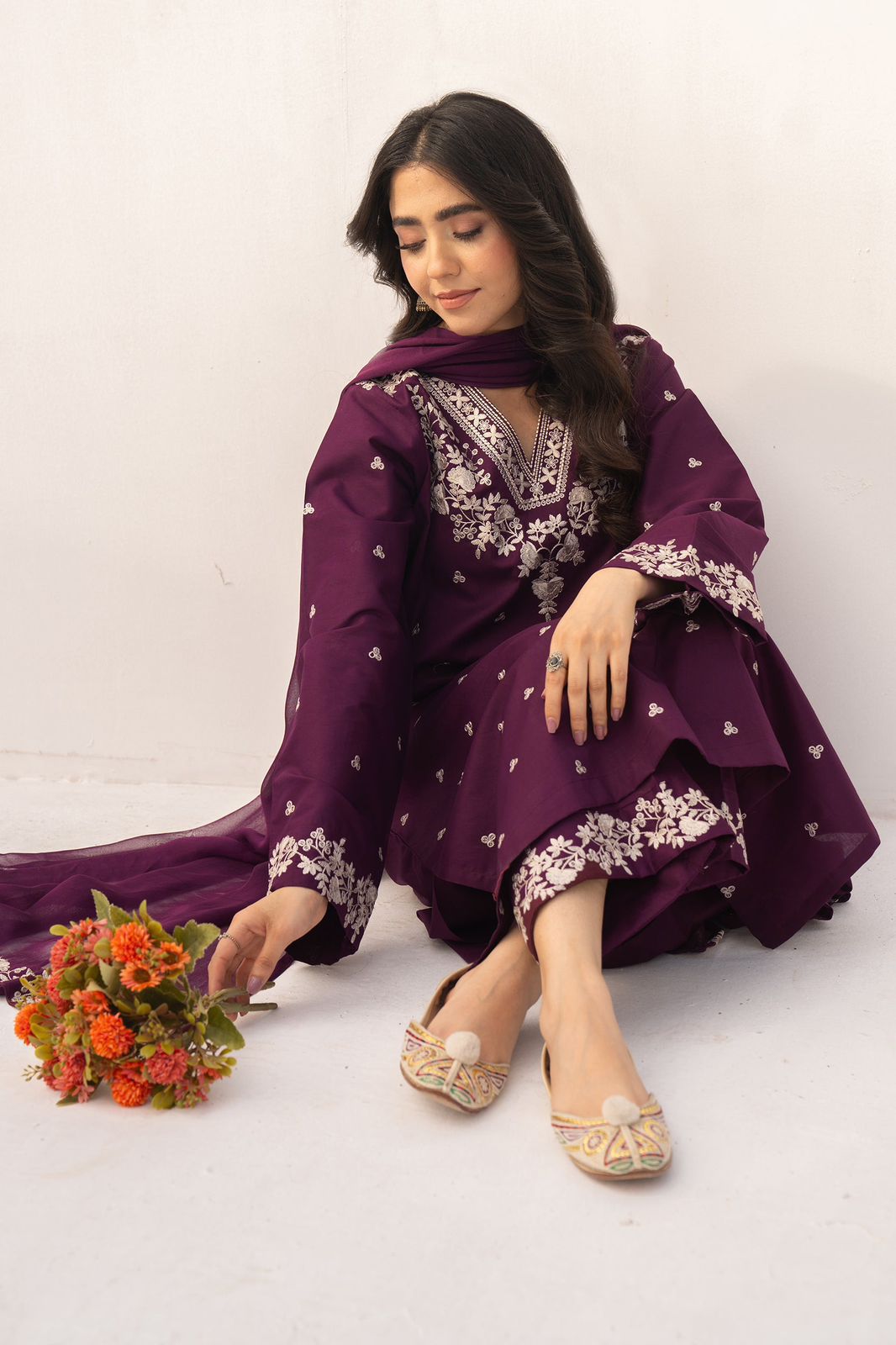 PZ-97 Unstitched Heavy Embroidered Dhanak Suit With Embroidered Dhanak Shawl