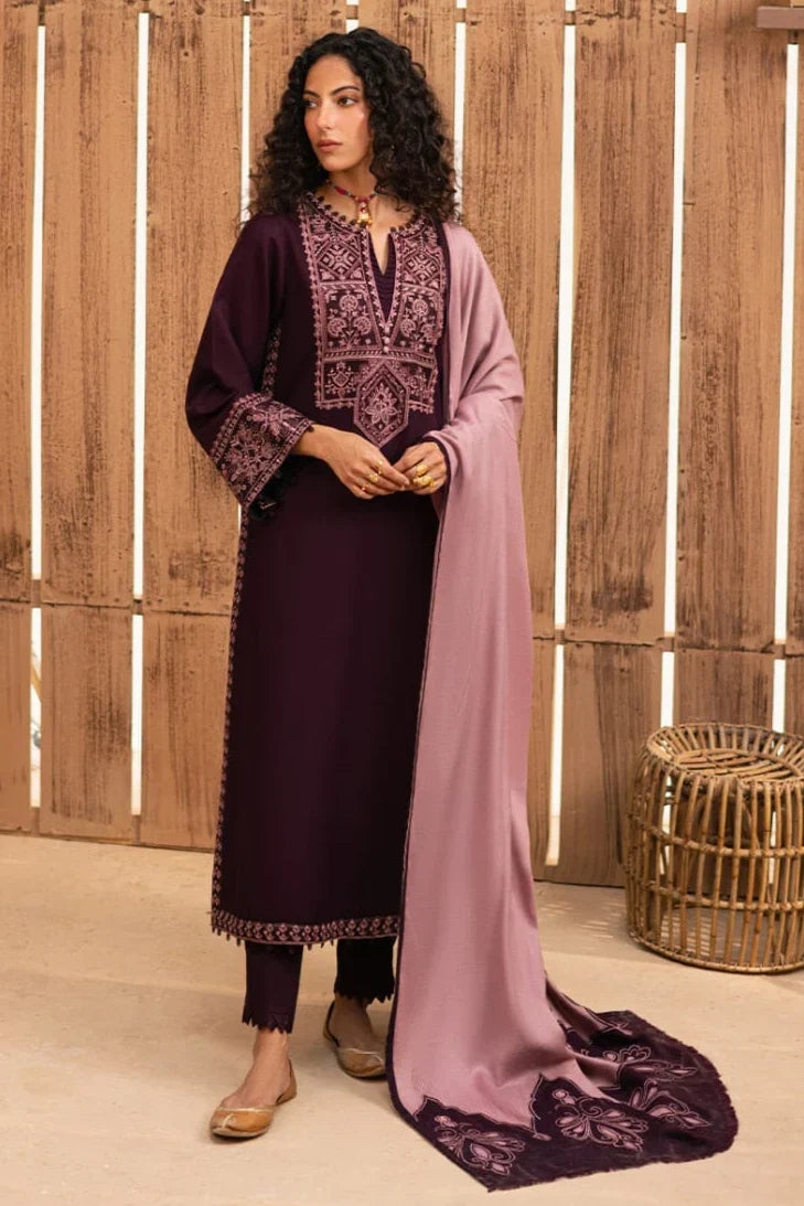 ZQ 241333 Unstitched Embroidered Dhanak Suit With Embroidered Dhanak Shawl