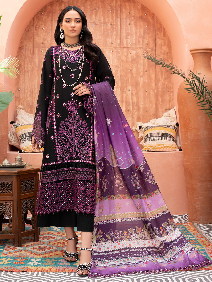 NY-2394 Unstitched Fully Embroidered Dhanak Suit With Digital Printed Wool Shawl
