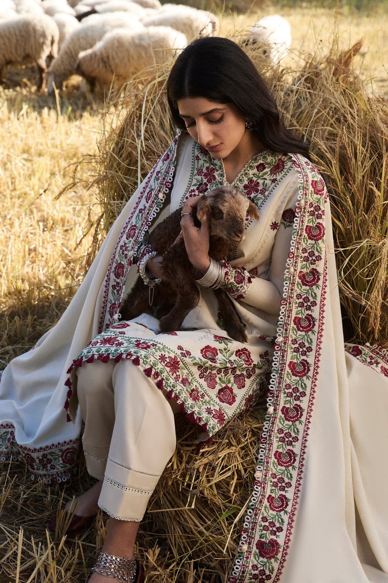 AJ-630 Unstitched Heavy Embroidered Dhanak Suit With Embroidered Dhanak Shawl