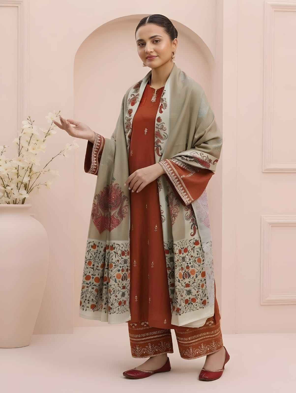 Unstitched Embroidered Lawn Suit 3pc With Digital Printed Dupatta