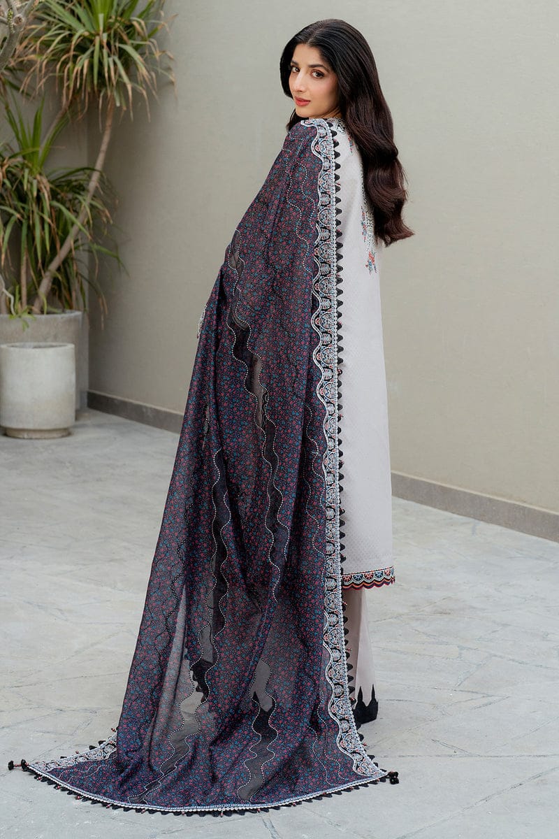 JZ2865 Lawn Unstitched Embroidered 3pc Suit With Soft Monar Digital Printed Dupatta
