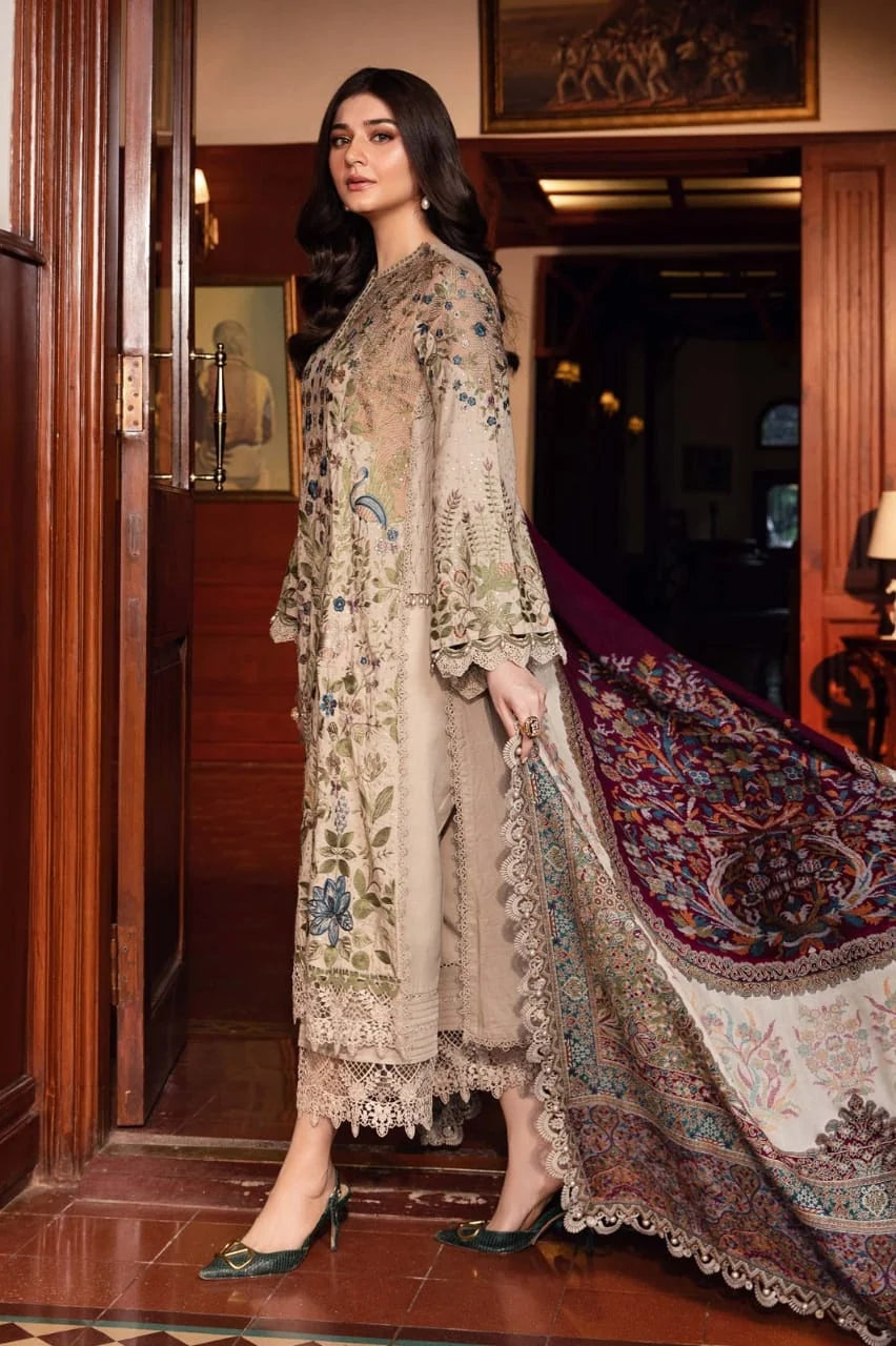 MB-555 Dhanak Embroidered Suit With Digital Printed Woolen Shawl