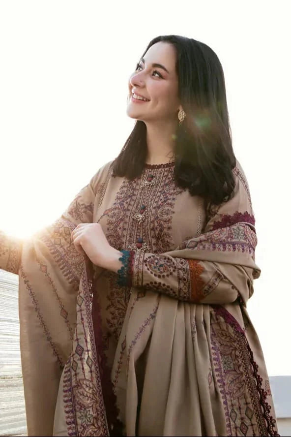 FL-895 Unstitched Heavy Embroidered Dhanak Suit With Embroidered Dhanak Shawl