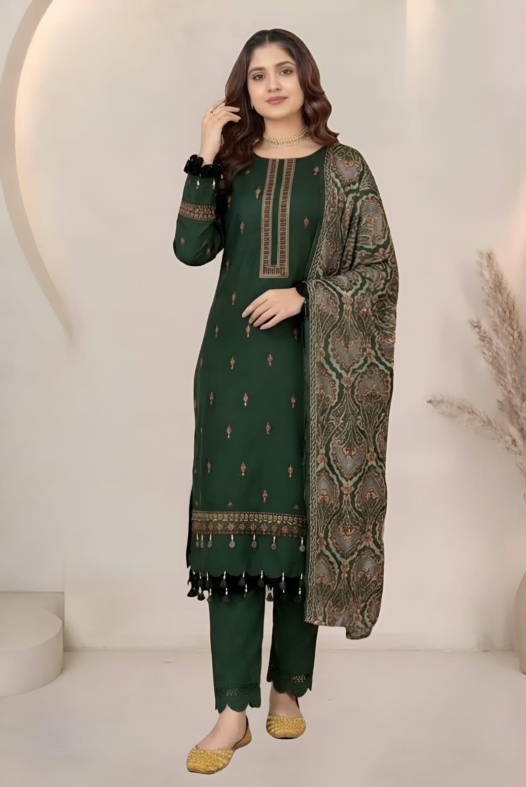 MB-2503(A) Dhanak Embroidered Suit with Dhanak Embroidered Aplik Cut Work Shawl