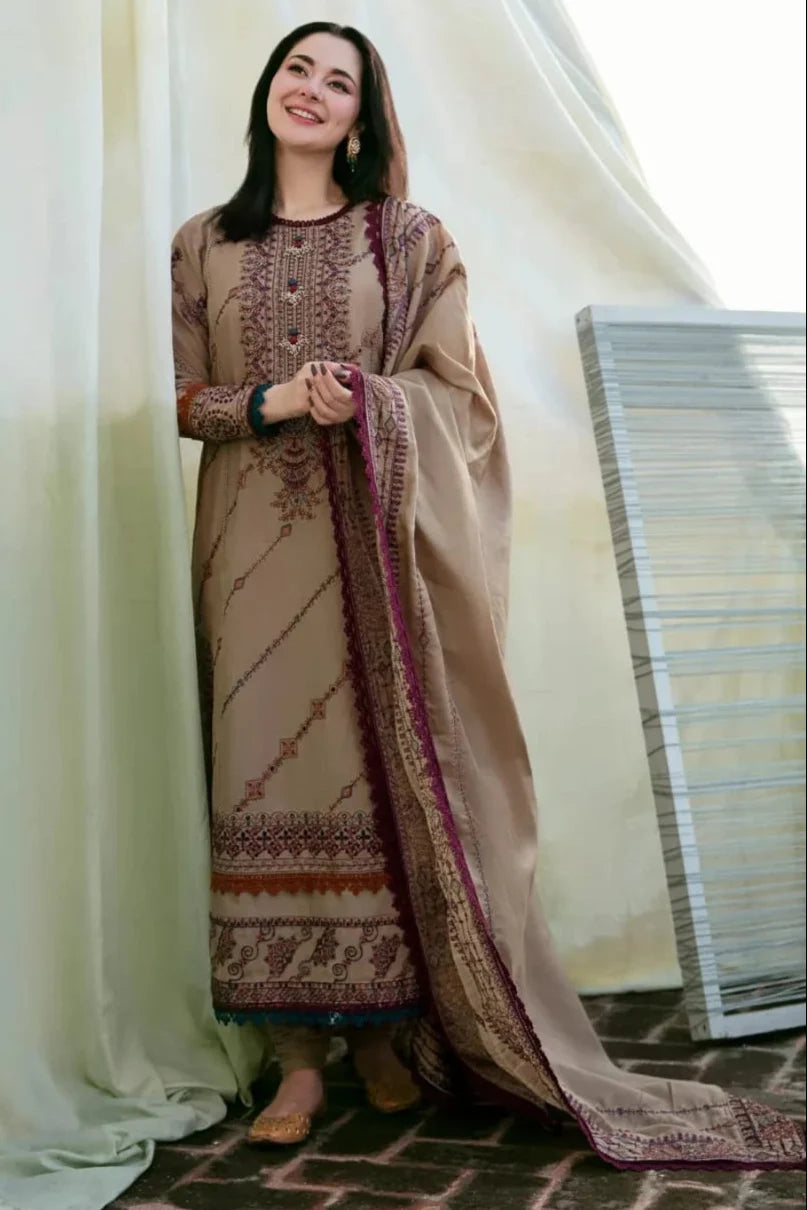FL-895 Unstitched Heavy Embroidered Dhanak Suit With Embroidered Dhanak Shawl
