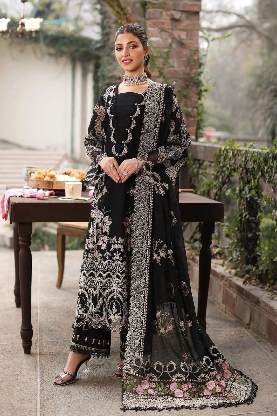 KF-2644 Unstitched Heavy Embroidered Dhanak Suit With Embroidered Dhanak Shawl