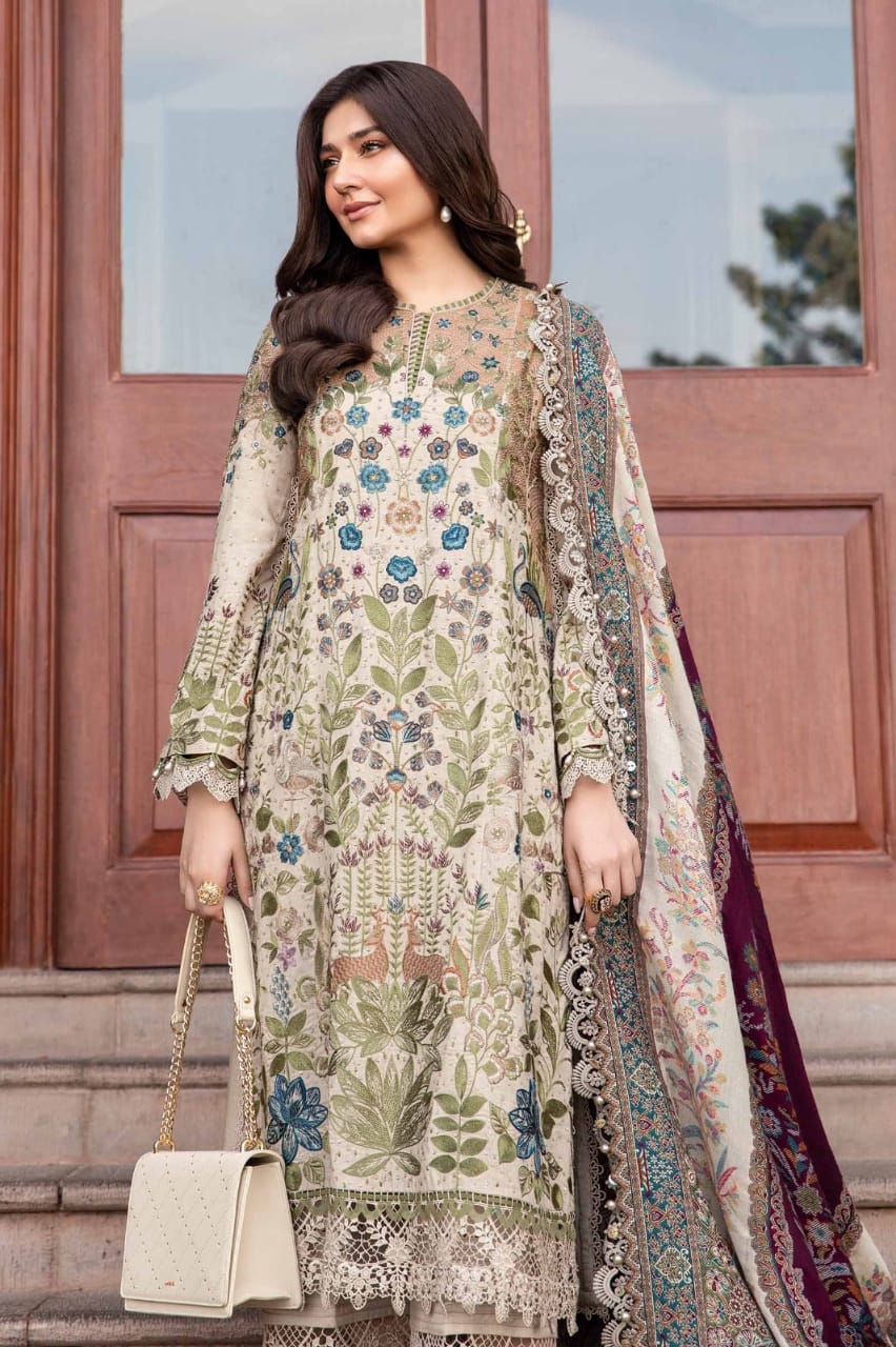 MB-555 Dhanak Embroidered Suit With Digital Printed Woolen Shawl