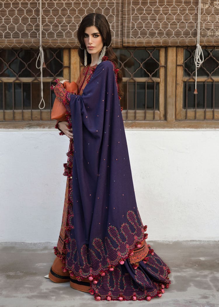 MB-610 Unstitched Heavy Embroidered Dhanak Suit With Embroidered Dhanak Shawl