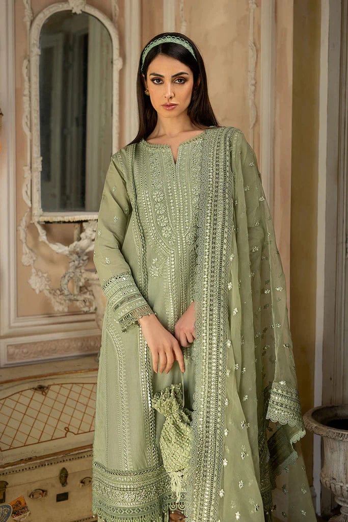 SN-60 Unstitched Fully Embroidered Lawn Suit With Embroidered Organza  Dupatta