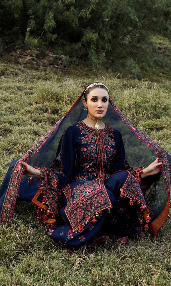 MB-653 Unstitched Heavy Embroidered Dhanak Suit With Embroidered Dhanak Shawl