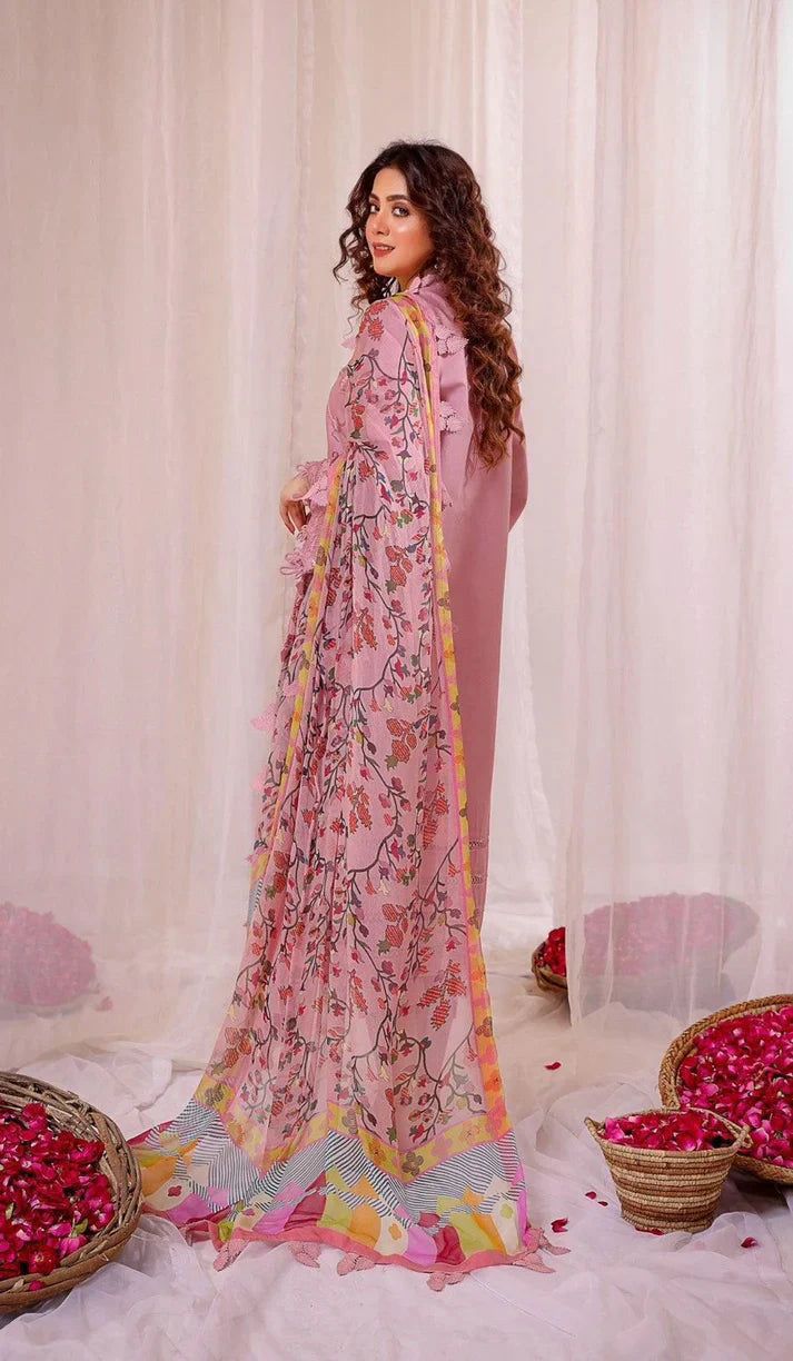 LM-1243 Unstitched Heavy Embroidered Dhanak Suit With Printed Wool Shawl