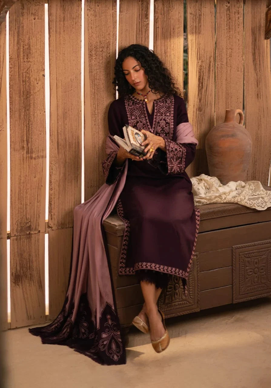 ZQ 241333 Unstitched Embroidered Dhanak Suit With Embroidered Dhanak Shawl