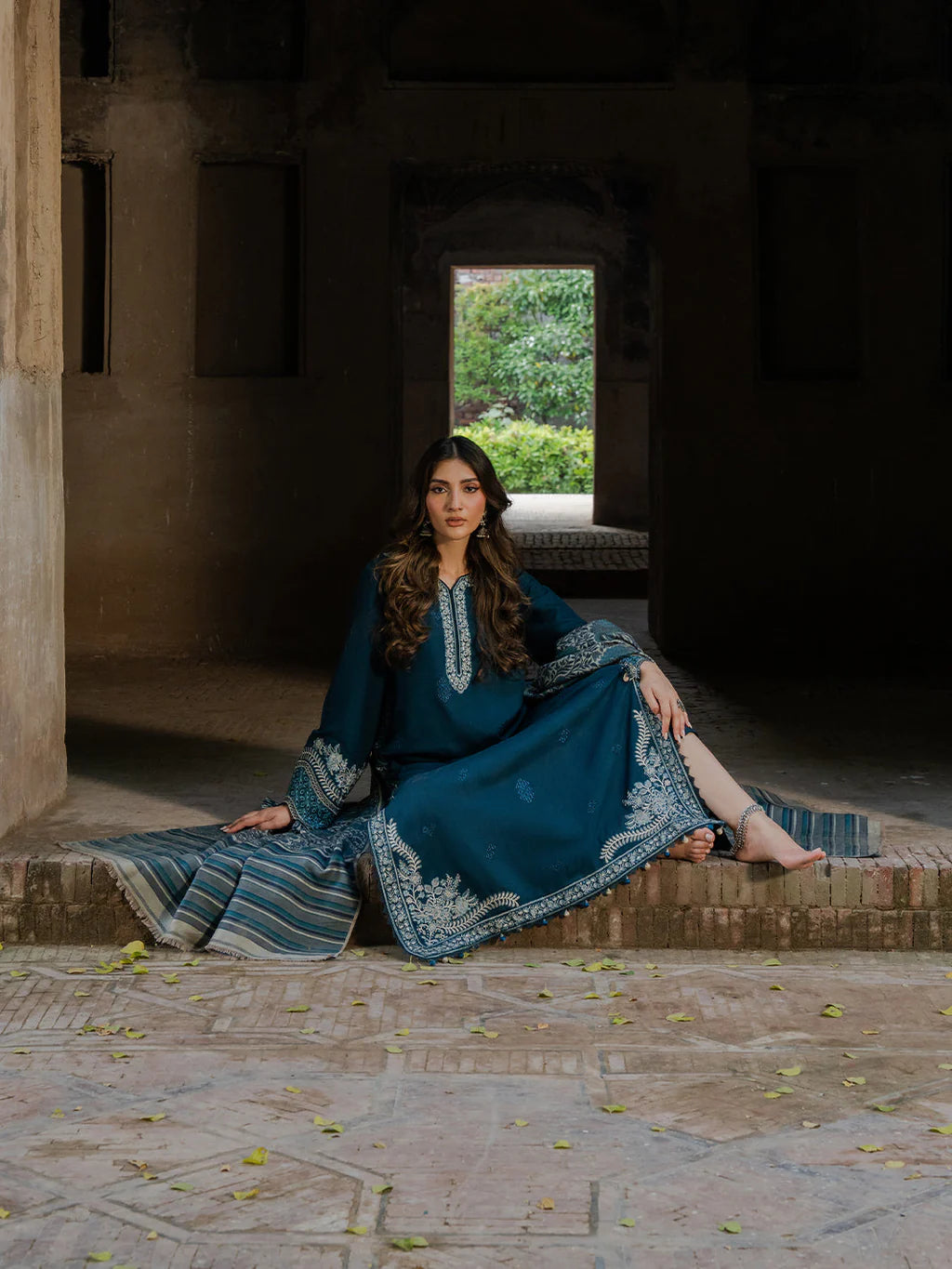 IZ-5333 Unstitched Heavy Embroidered Dhanak Suit With Printed Wool Shawl