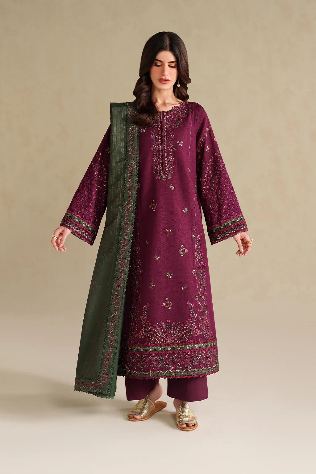 JZ-2705 Unstitched Fully Embroidered Lawn Suit With Lawn Embroidered Dupatta