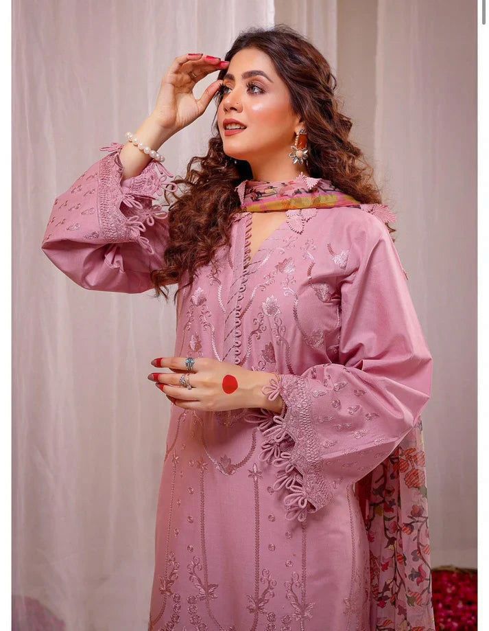 LM-1243 Unstitched Heavy Embroidered Dhanak Suit With Printed Wool Shawl