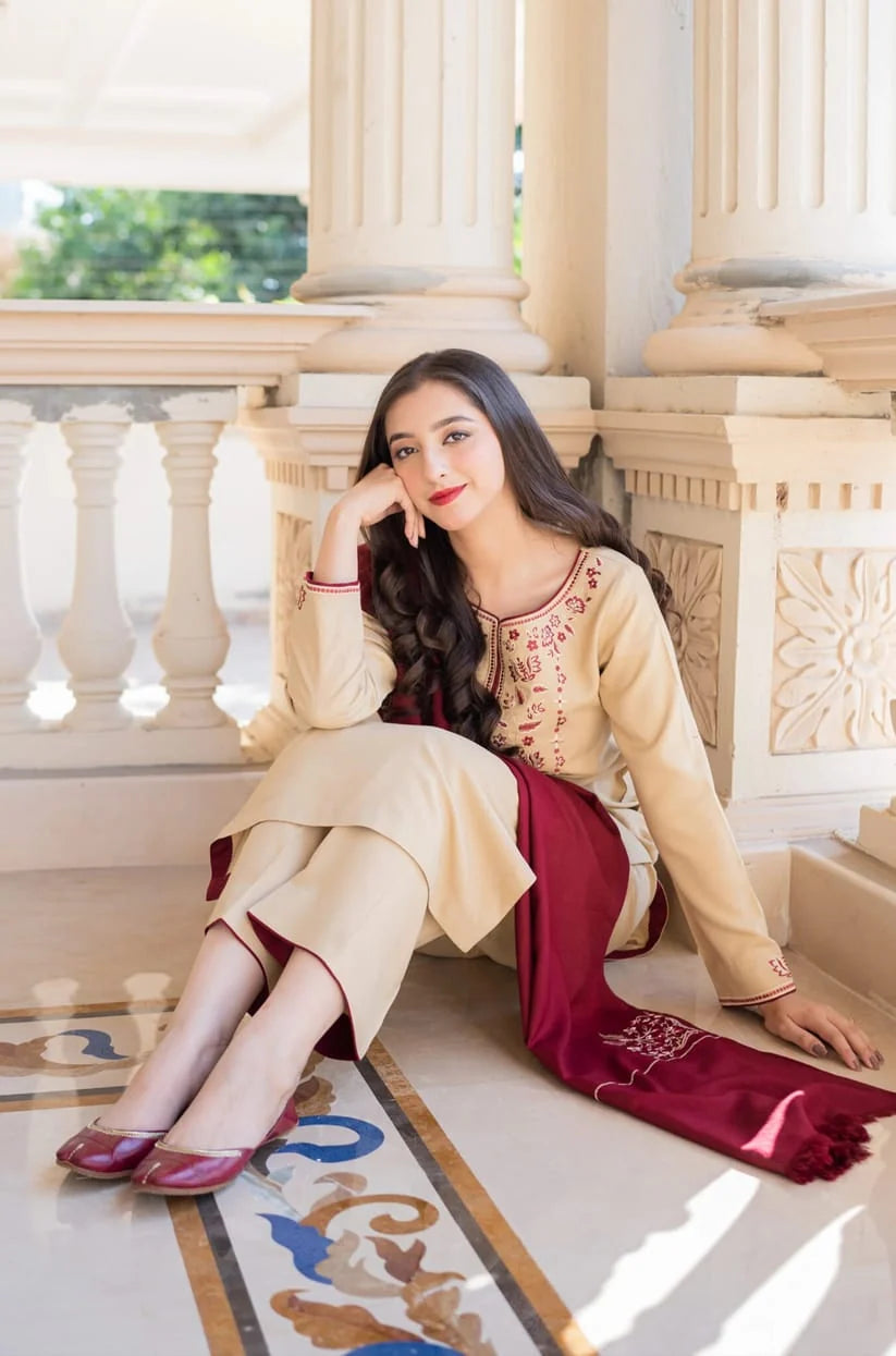 AS-25 Unstitched Fully Embroided Dhanak Suit With Dhanak Dupatta