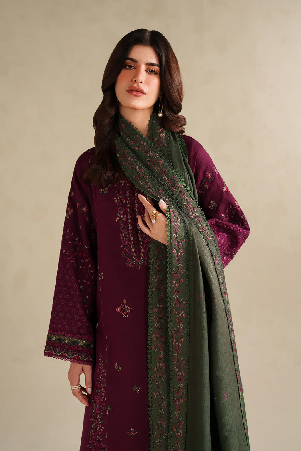 JZ-2705 Unstitched Fully Embroidered Lawn Suit With Lawn Embroidered Dupatta