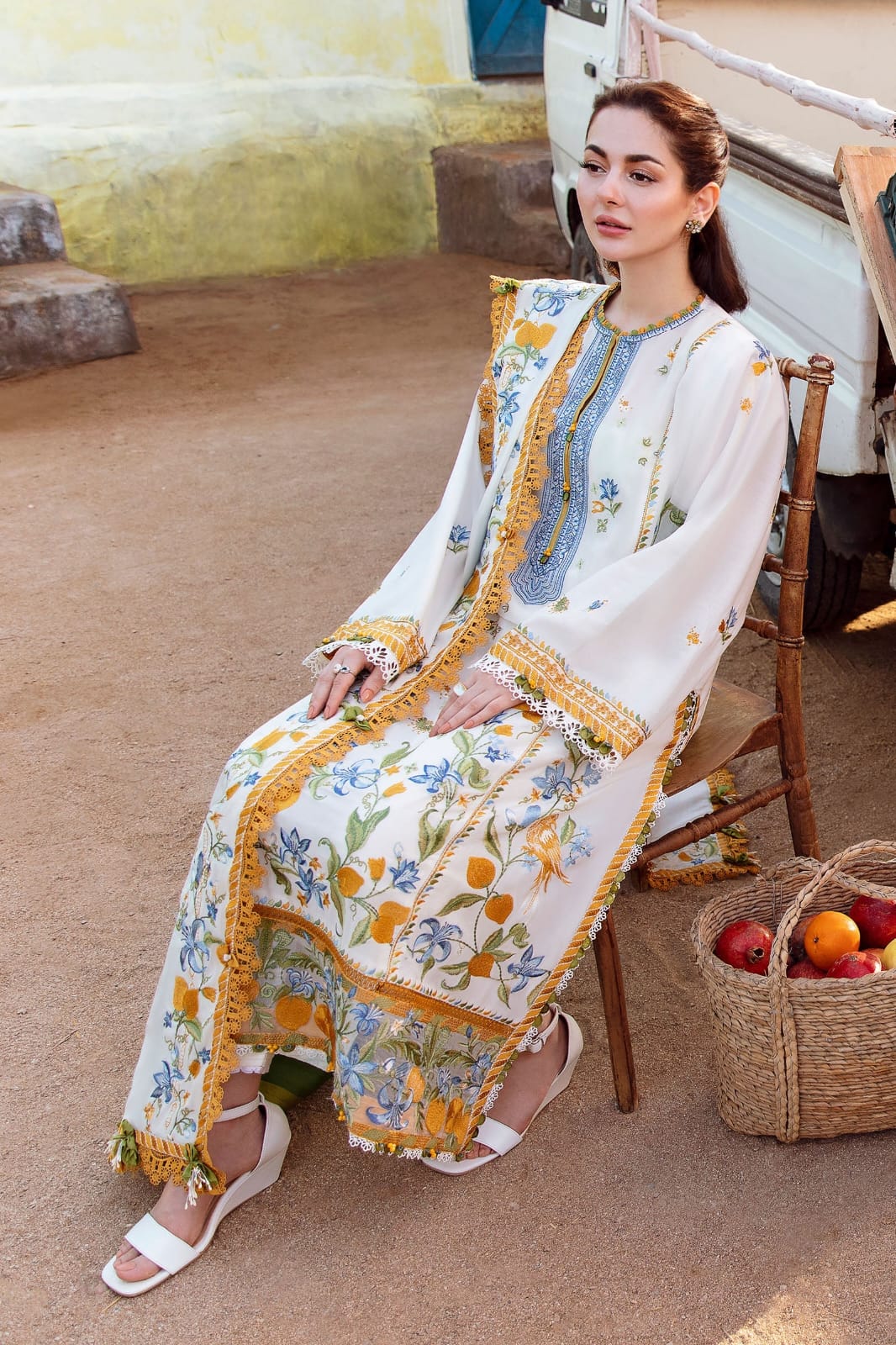 MB-267 Unstitched Fully Embroidered Dhanak Suit With Embroidered Dhanak Shawl