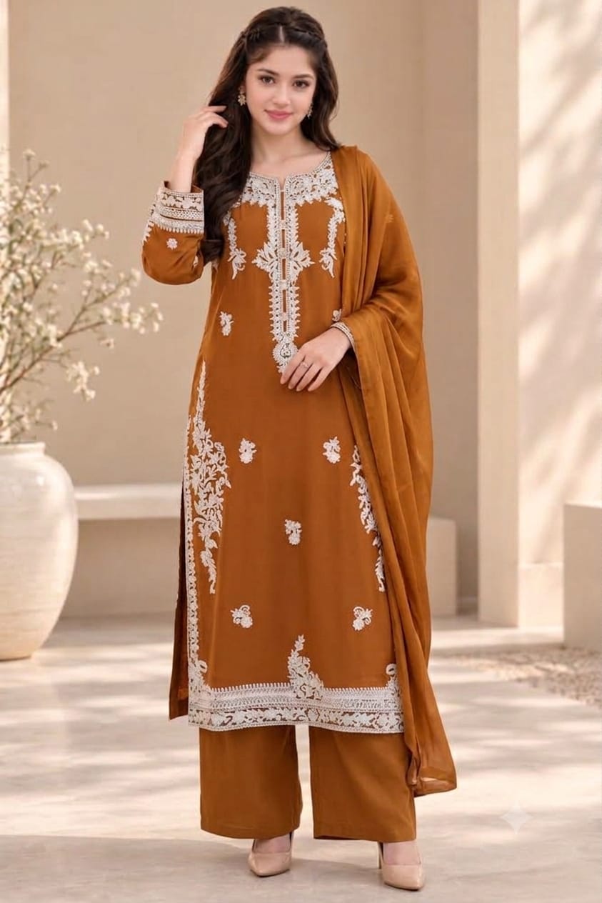 MB-2003 Unstitched Fully Embroidered Dhanak Suit With Printed Wool Shawl