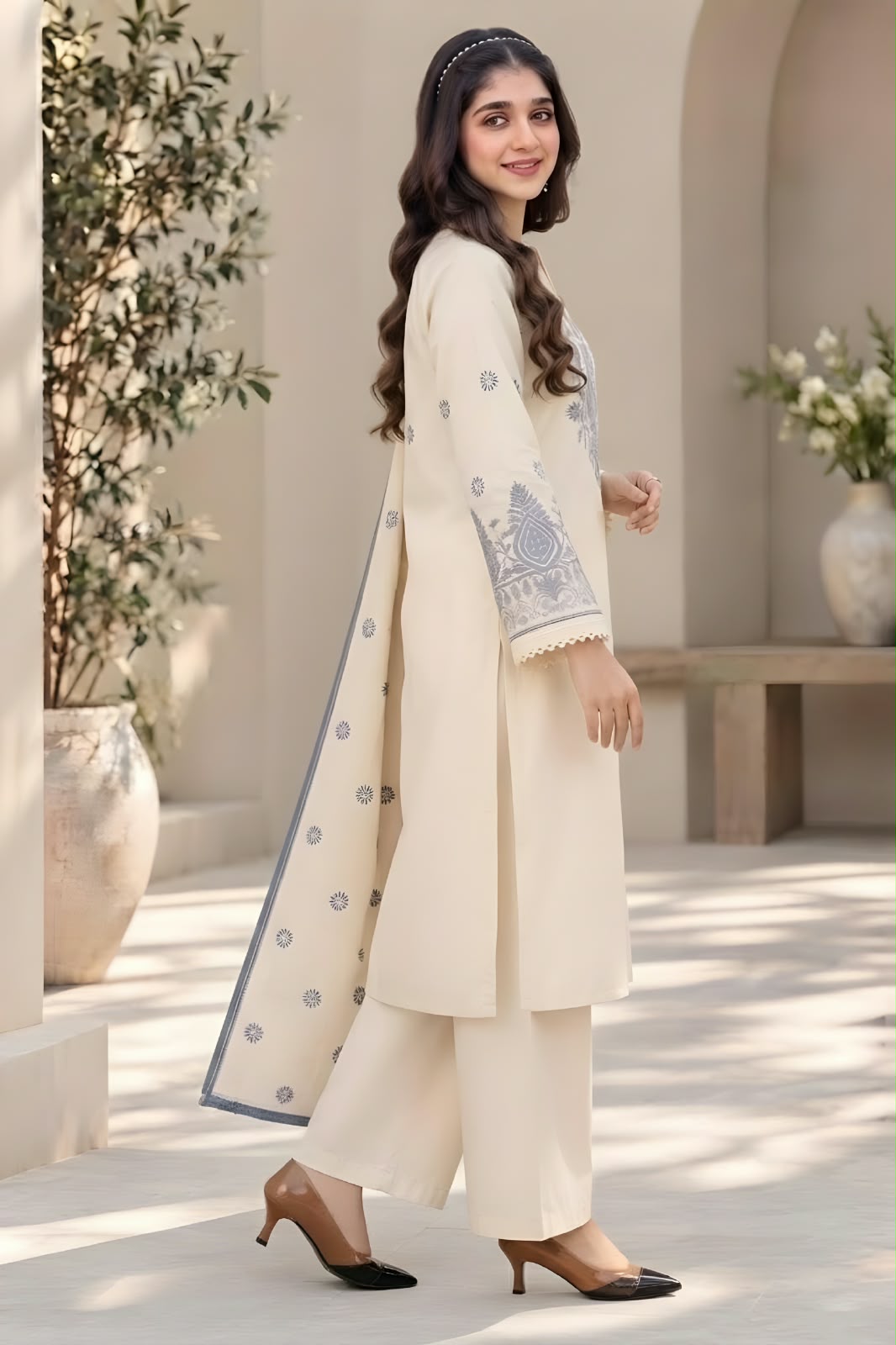 KH-3015 Unstitched Embroidered Dhanak Suit With Embroidered Dhanak Shawl