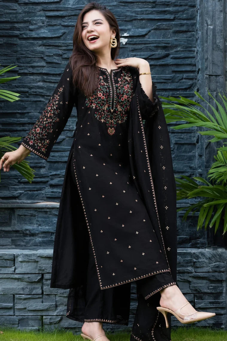 BT-2800B Unstitched Fully Embroidered Dhanak Suit With Embroidered Dhanak Shawl