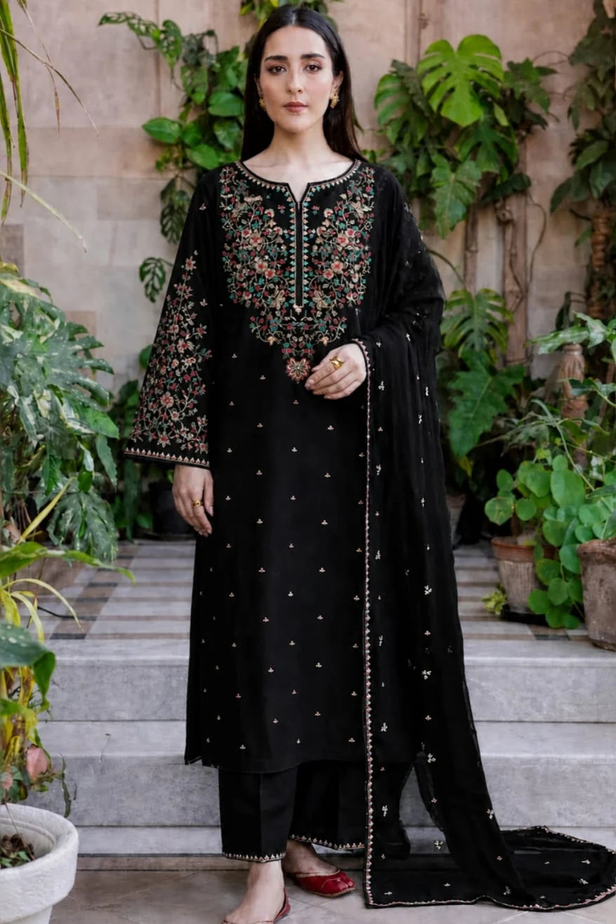 BT-2800B Unstitched Fully Embroidered Dhanak Suit With Embroidered Dhanak Shawl