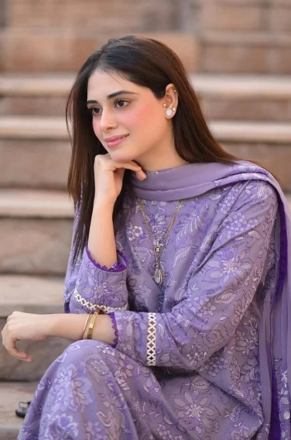 BR-2575 Unstitched Embroidered Lawn Suit 3pc With Bamber Chiffon Embroidered Dupatta