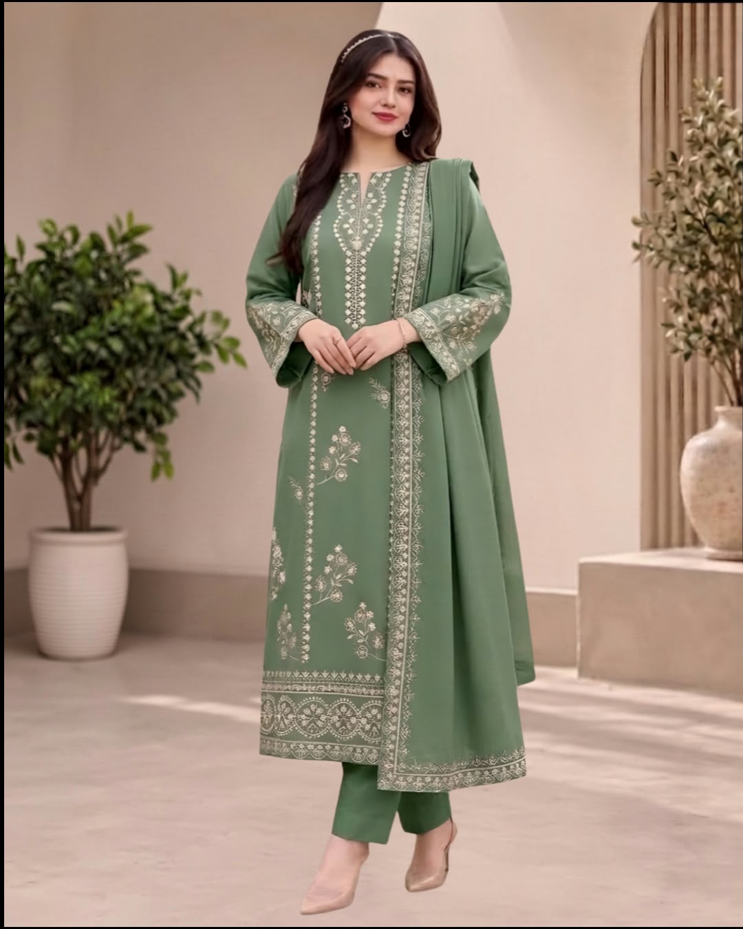 CS-900C Unstitched Heavy Embroidered Dhanak Suit With Embroidered Dhanak Shawl