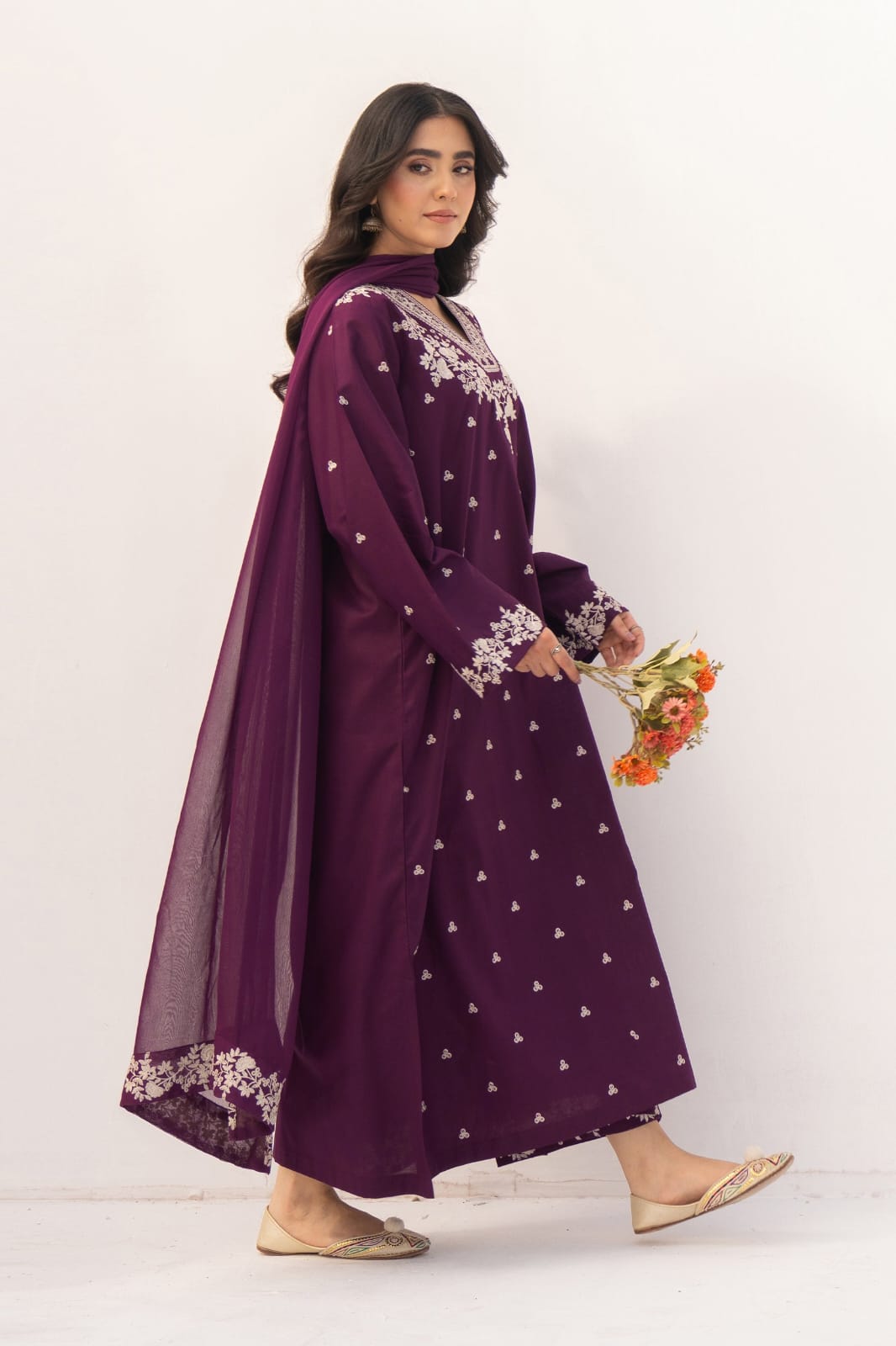 PZ-97 Unstitched Heavy Embroidered Dhanak Suit With Embroidered Dhanak Shawl
