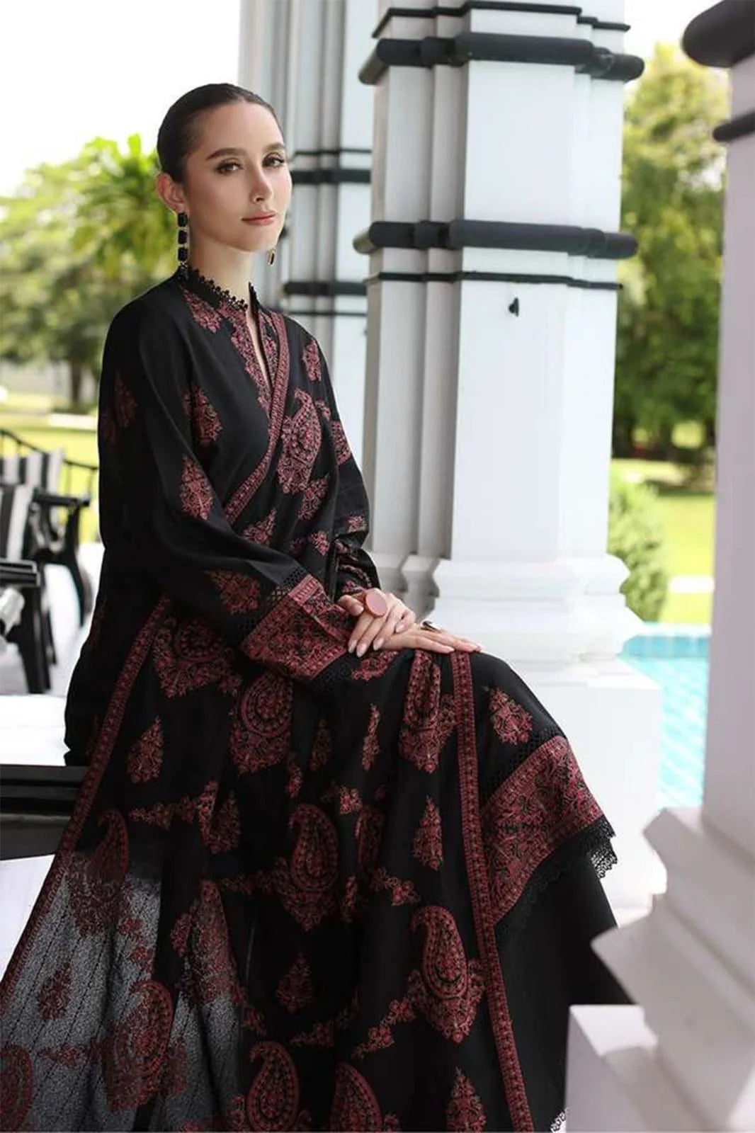 SP-565 Unstitched Heavy Embroidered Dhanak Suit With Embroidered Dhanak Shawl