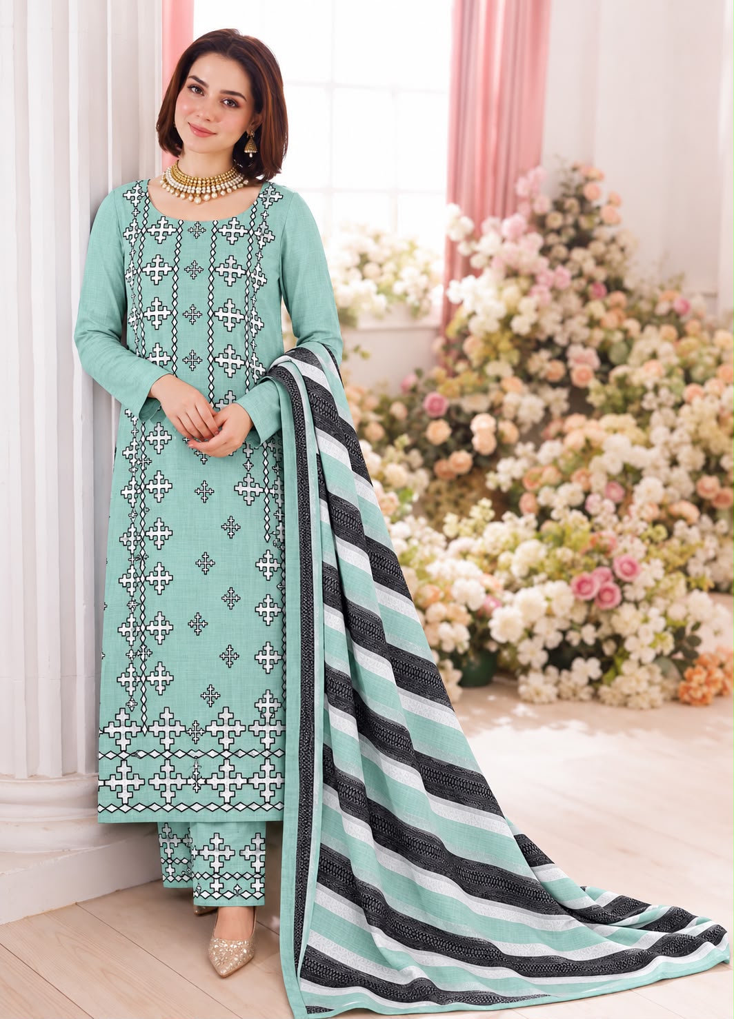 KHADI KHADDAR EMBROIDERED UNSTITCED Suit With khaddar printed shawl