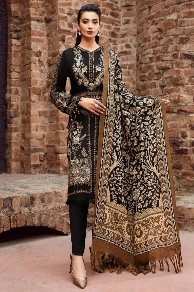 MB-2061 Dhanak Embroidered Suit With Digital Printed Wool Shawl