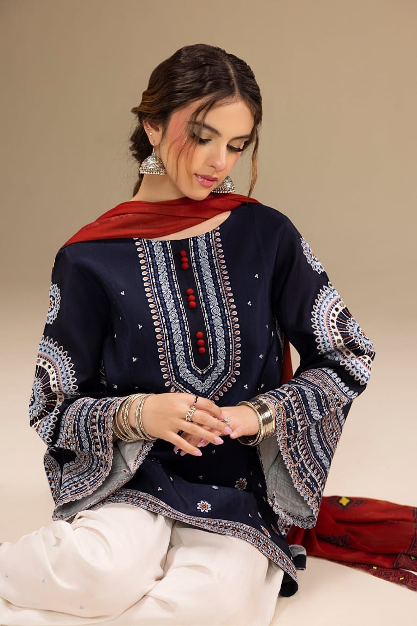 RR-610 Unstitched Heavy Embroidered Dhanak Suit With Digital Printed Monar Dupatta