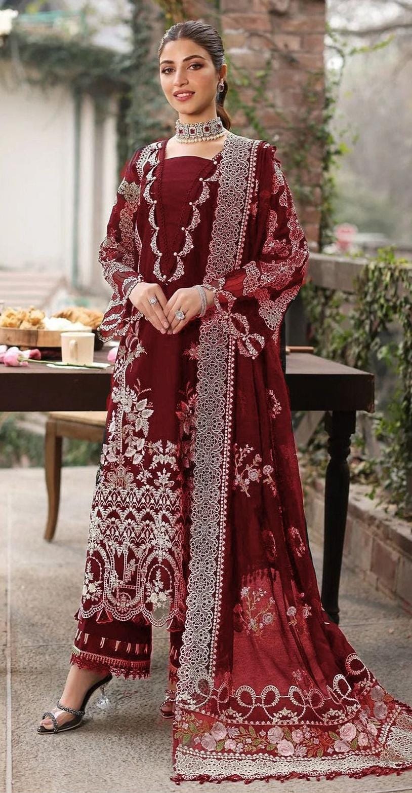 KF-2643 Unstitched Heavy Embroidered Dhanak Suit With Embroidered Dhanak Shawl